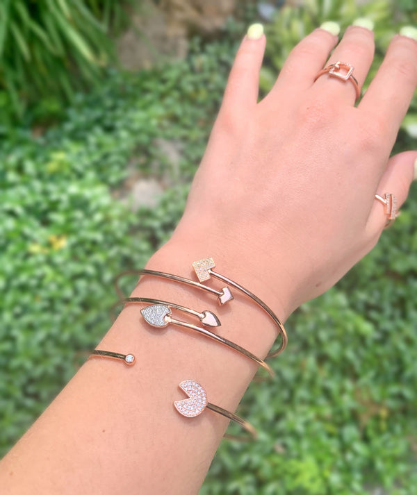 LuvMyJewelry Pac-Man Candy Adjustable Diamond Cuff In 14K Rose Gold Vermeil On Sterling Silver