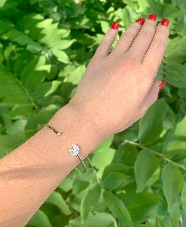 LuvMyJewelry Pac-Man Candy Adjustable Diamond Cuff In Sterling Silver