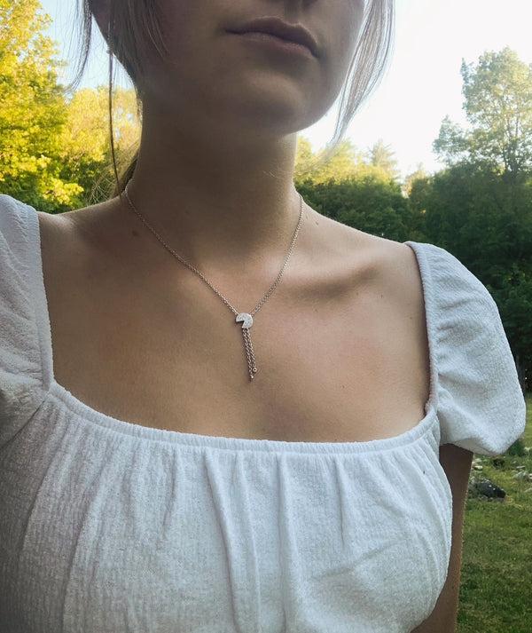LuvMyJewelry Pac-Man Candy Bolo Adjustable Diamond Lariat Necklace In Sterling Silver
