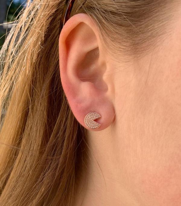 LuvMyJewelry Pac-Man Candy Diamond Earrings In 14K Rose Gold Vermeil On Sterling Silver