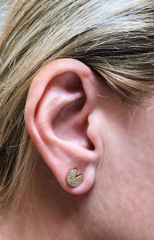 LuvMyJewelry Pac-Man Candy Diamond Earrings In 14K Yellow Gold Vermeil On Sterling Silver