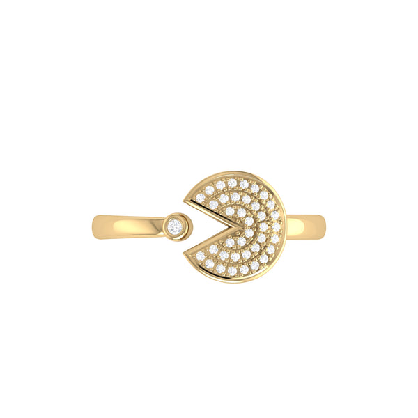 LuvMyJewelry Pac-Man Candy Open Diamond Ring In 14K Yellow Gold Vermeil On Sterling Silver