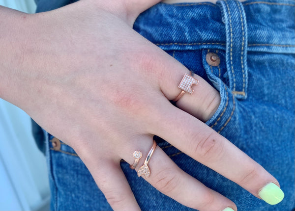 LuvMyJewelry Pac-Man Chase Diamond Open Ring In 14K Rose Gold Vermeil On Sterling Silver