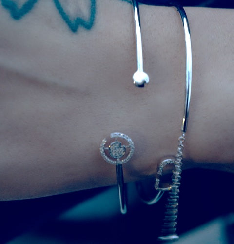 LuvMyJewelry Pac-Man City Adjustable Diamond Cuff In Sterling Silver