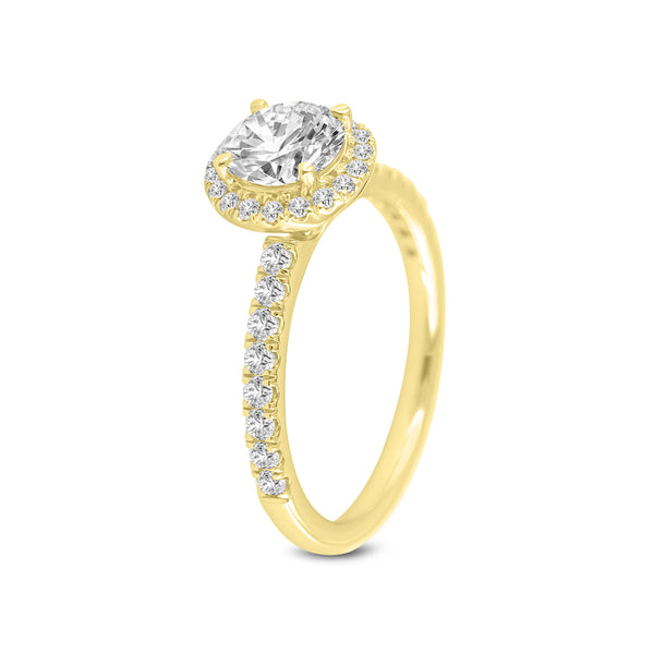 LuvMyJewelry Paloma 14K Yellow Gold Round Cut Lab Grown Diamond Halo Engagement Ring - 1.5 Ctw