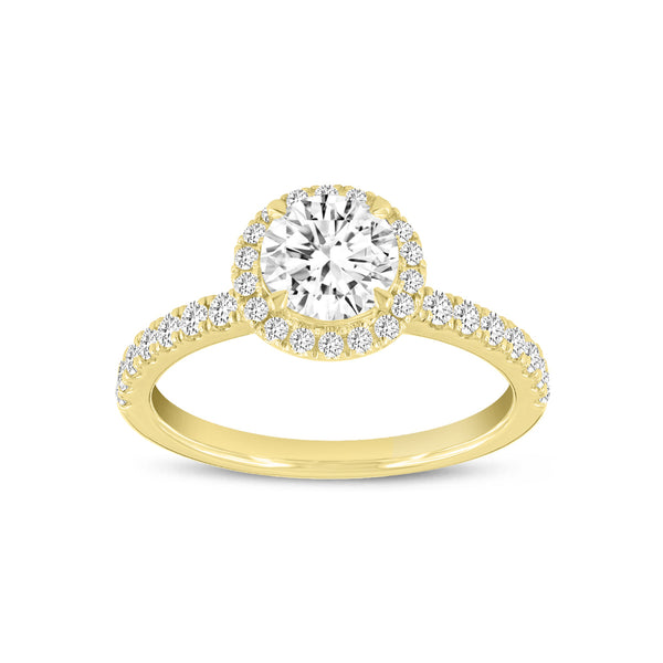 LuvMyJewelry Paloma 14K Yellow Gold Round Cut Lab Grown Diamond Halo Engagement Ring - 1.5 ctw