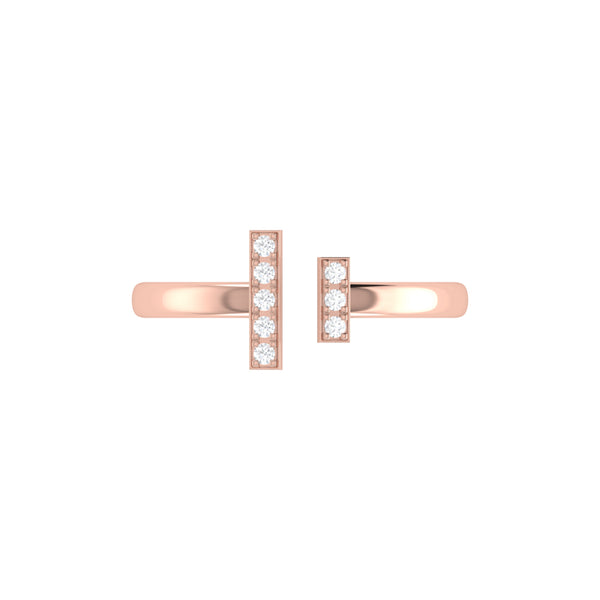 LuvMyJewelry Parallel Park Double Diamond Bar Open Ring In 14K Rose Gold Vermeil On Sterling Silver