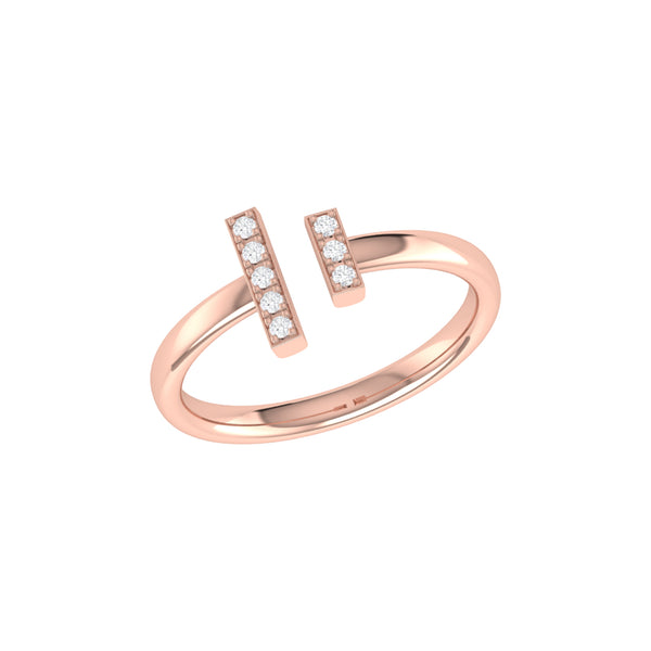 LuvMyJewelry Parallel Park Double Diamond Bar Open Ring in 14K Rose Gold Vermeil on Sterling Silver