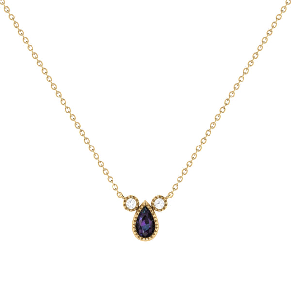 LuvMyJewelry Pear Shaped Alexandrite & Diamond Birthstone Necklace In 14K Yellow Gold