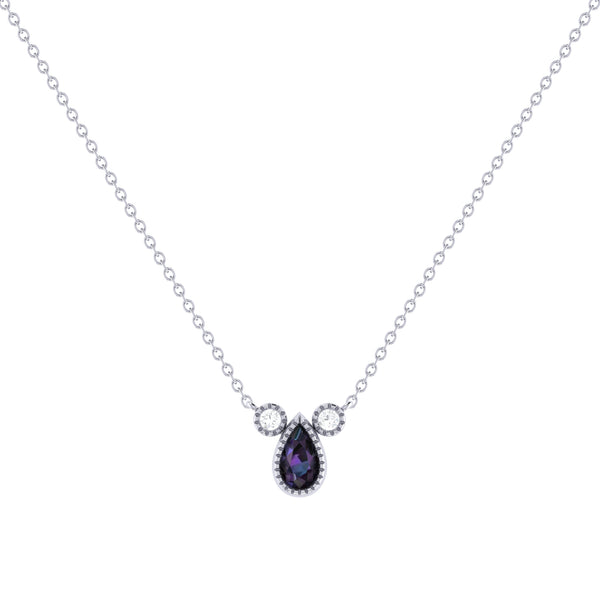 LuvMyJewelry Pear Shaped Alexandrite & Diamond Birthstone Necklace In 14K White Gold