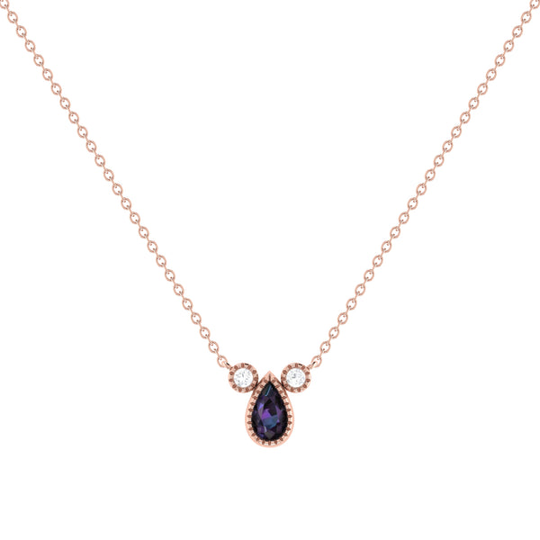 LuvMyJewelry Pear Shaped Alexandrite & Diamond Birthstone Necklace In 14K Rose Gold