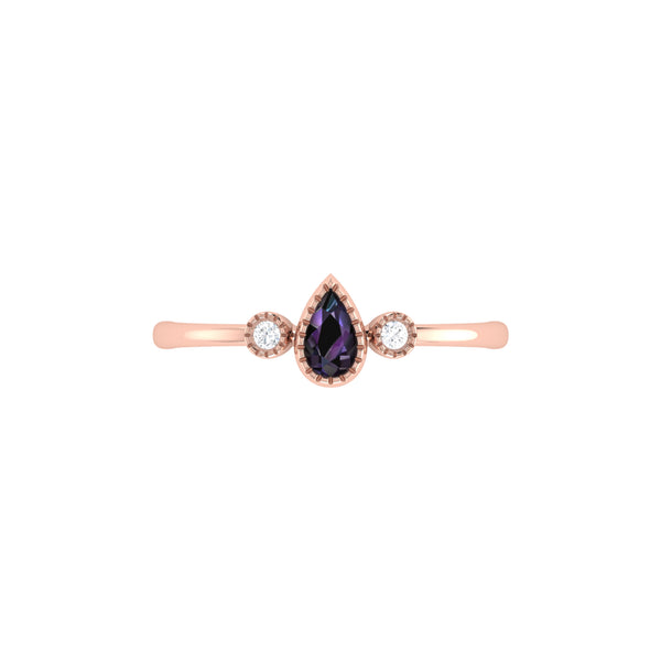 LuvMyJewelry Pear Shaped Alexandrite & Diamond Birthstone Ring In 14K Rose Gold