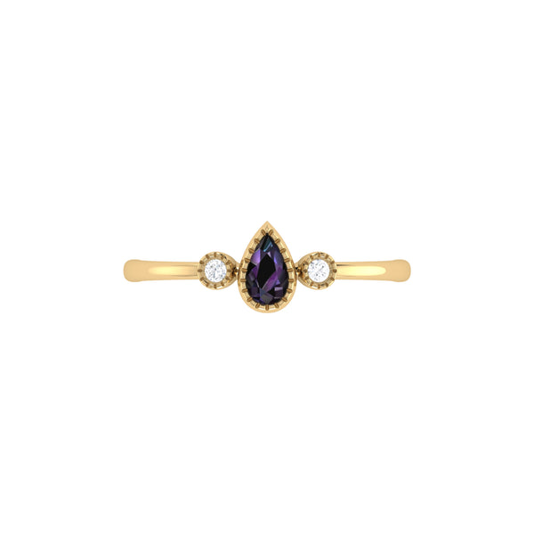 LuvMyJewelry Pear Shaped Alexandrite & Diamond Birthstone Ring In 14K Yellow Gold