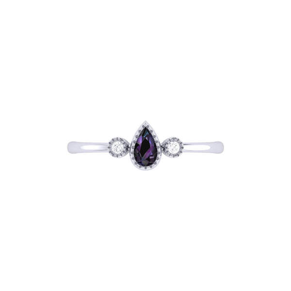 LuvMyJewelry Pear Shaped Alexandrite & Diamond Birthstone Ring In 14K White Gold