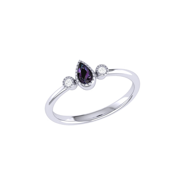 LuvMyJewelry Pear Shaped Alexandrite & Diamond Birthstone Ring In 14K White Gold