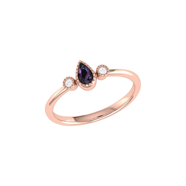 LuvMyJewelry Pear Shaped Alexandrite & Diamond Birthstone Ring In 14K Rose Gold
