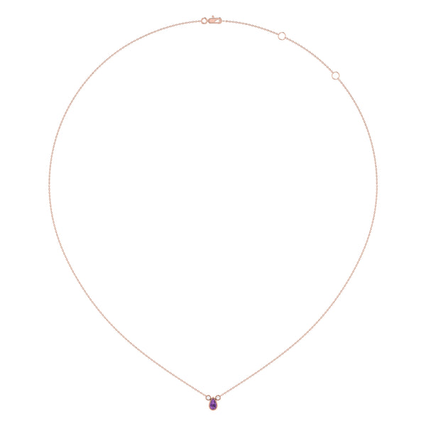 LuvMyJewelry Pear Shaped Amethyst & Diamond Birthstone Necklace In 14K Rose Gold