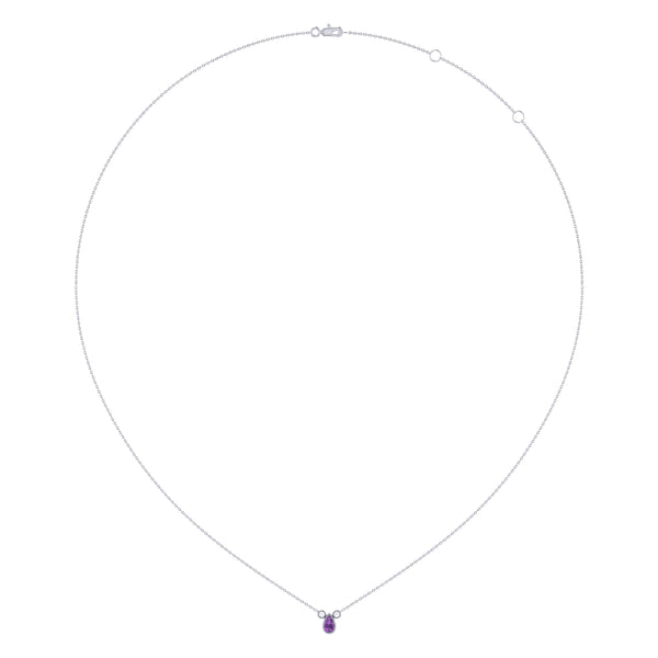 LuvMyJewelry Pear Shaped Amethyst & Diamond Birthstone Necklace In 14K White Gold