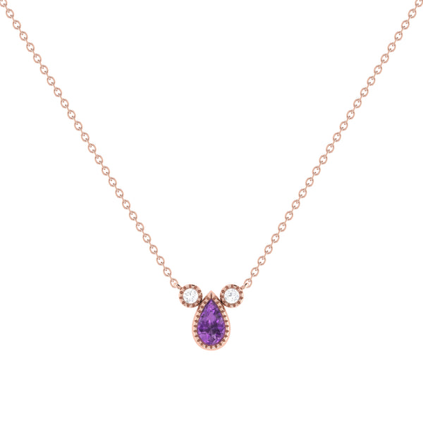 LuvMyJewelry Pear Shaped Amethyst & Diamond Birthstone Necklace In 14K Rose Gold