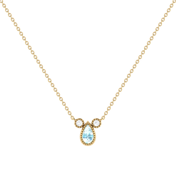 LuvMyJewelry Pear Shaped Aquamarine & Diamond Birthstone Necklace In 14K Yellow Gold