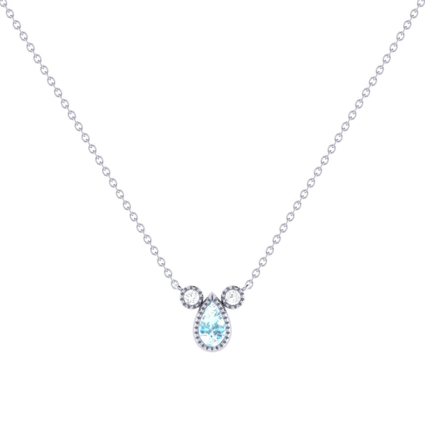 LuvMyJewelry Pear Shaped Aquamarine & Diamond Birthstone Necklace In 14K White Gold