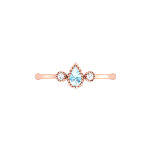 LuvMyJewelry Pear Shaped Aquamarine & Diamond Birthstone Ring In 14K Rose Gold