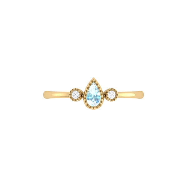 LuvMyJewelry Pear Shaped Aquamarine & Diamond Birthstone Ring In 14K Yellow Gold