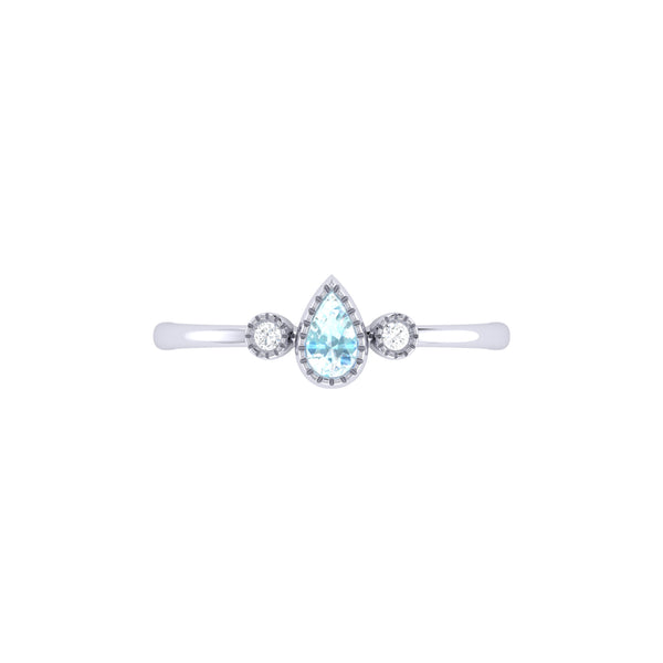 LuvMyJewelry Pear Shaped Aquamarine & Diamond Birthstone Ring In 14K White Gold