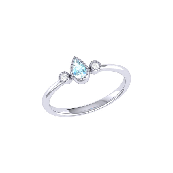 LuvMyJewelry Pear Shaped Aquamarine & Diamond Birthstone Ring In 14K White Gold