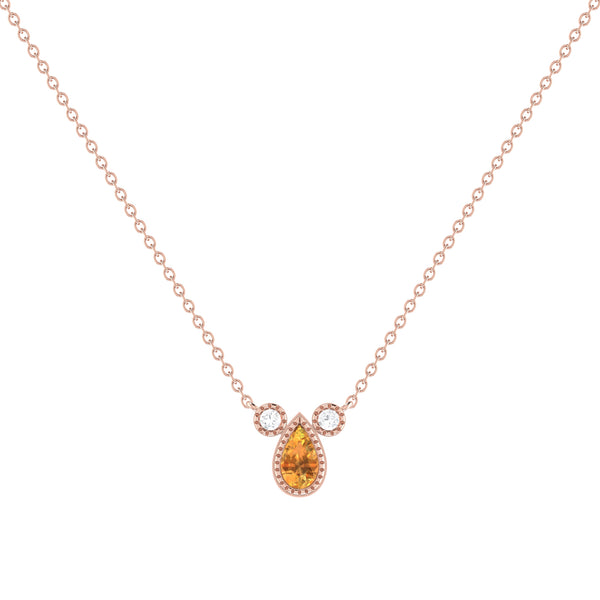 LuvMyJewelry Pear Shaped Citrine & Diamond Birthstone Necklace In 14K Rose Gold