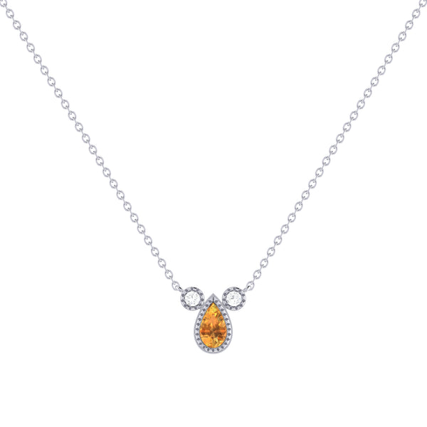 LuvMyJewelry Pear Shaped Citrine & Diamond Birthstone Necklace In 14K White Gold