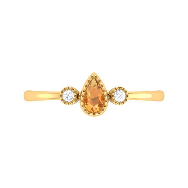 LuvMyJewelry Pear Shaped Citrine & Diamond Birthstone Ring In 14K Yellow Gold