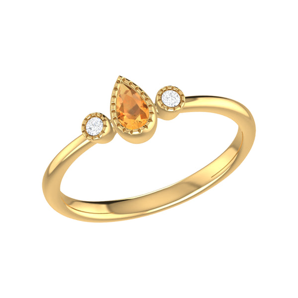 LuvMyJewelry Pear Shaped Citrine & Diamond Birthstone Ring In 14K Yellow Gold