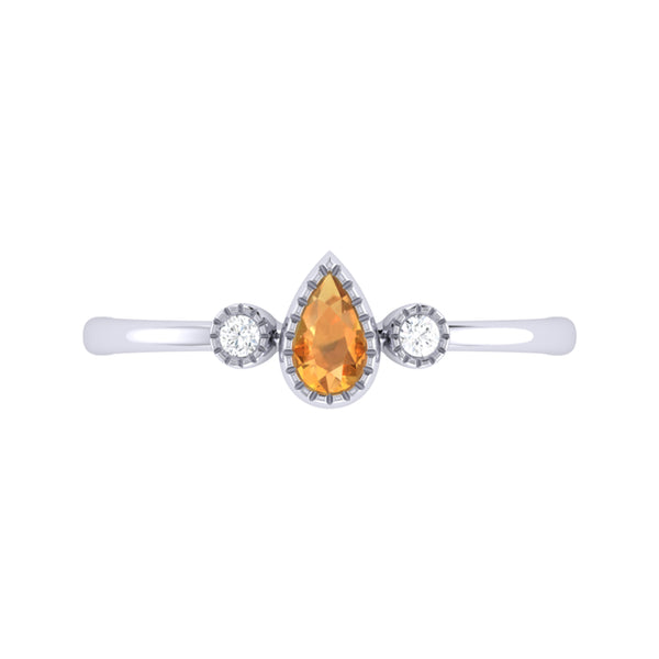 LuvMyJewelry Pear Shaped Citrine & Diamond Birthstone Ring In 14K White Gold