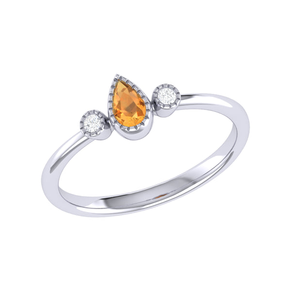 LuvMyJewelry Pear Shaped Citrine & Diamond Birthstone Ring In 14K White Gold