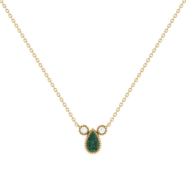 LuvMyJewelry Pear Shaped Emerald & Diamond Birthstone Necklace In 14K Yellow Gold