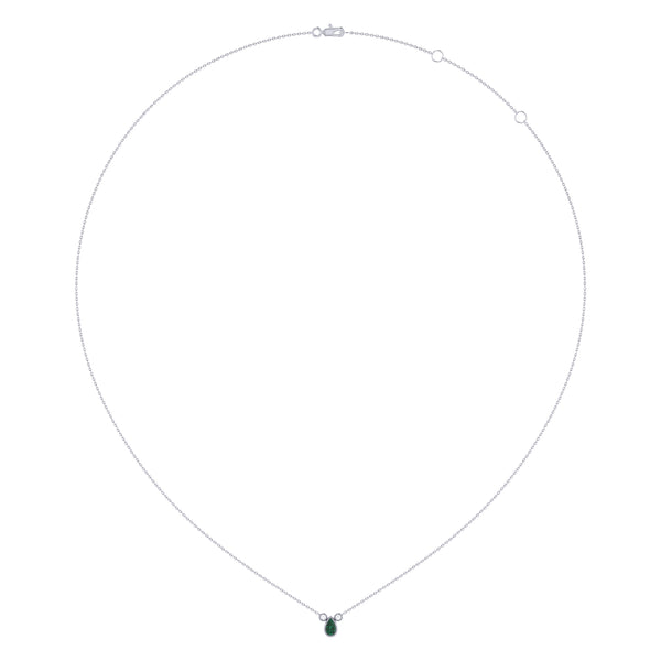 LuvMyJewelry Pear Shaped Emerald & Diamond Birthstone Necklace In 14K White Gold