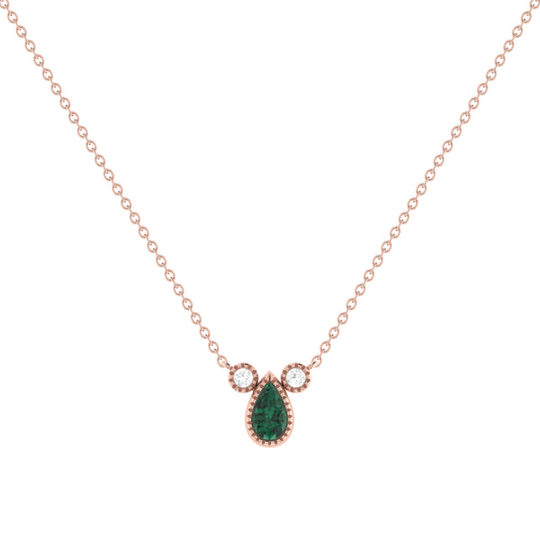 LuvMyJewelry Pear Shaped Emerald & Diamond Birthstone Necklace In 14K Rose Gold