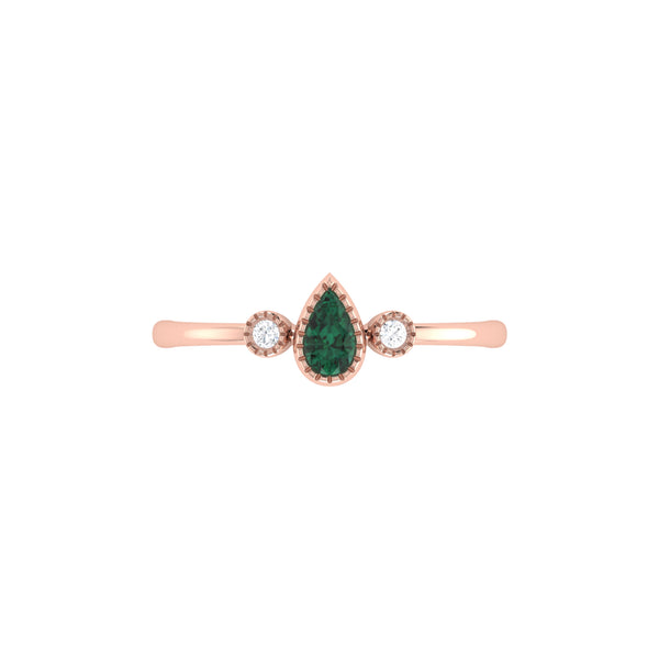 LuvMyJewelry Pear Shaped Emerald & Diamond Birthstone Ring In 14K Rose Gold