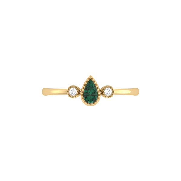 LuvMyJewelry Pear Shaped Emerald & Diamond Birthstone Ring In 14K Yellow Gold