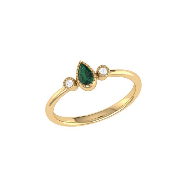 LuvMyJewelry Pear Shaped Emerald & Diamond Birthstone Ring In 14K Yellow Gold