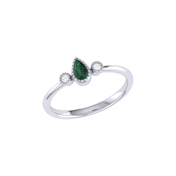LuvMyJewelry Pear Shaped Emerald & Diamond Birthstone Ring In 14K White Gold