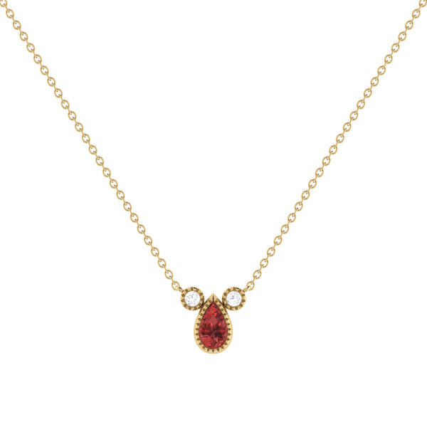 LuvMyJewelry Pear Shaped Garnet & Diamond Birthstone Necklace In 14K Yellow Gold
