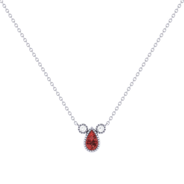 LuvMyJewelry Pear Shaped Garnet & Diamond Birthstone Necklace In 14K White Gold