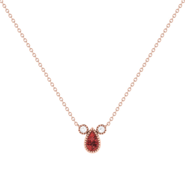LuvMyJewelry Pear Shaped Garnet & Diamond Birthstone Necklace In 14K Rose Gold