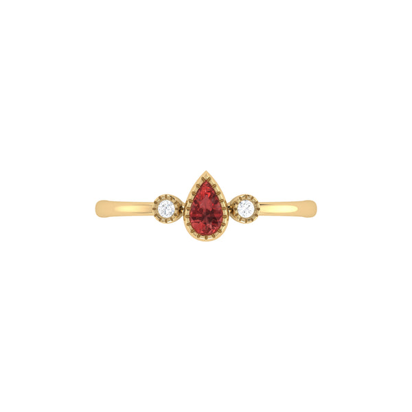 LuvMyJewelry Pear Shaped Garnet & Diamond Birthstone Ring In 14K Yellow Gold