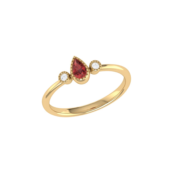 LuvMyJewelry Pear Shaped Garnet & Diamond Birthstone Ring In 14K Yellow Gold