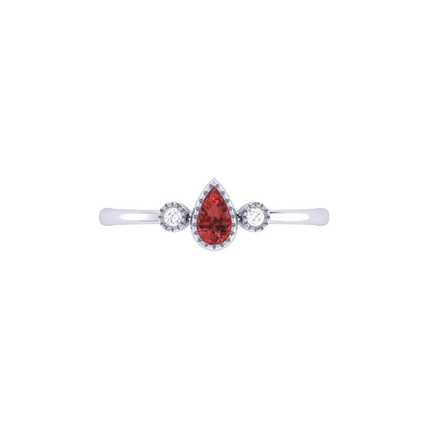 LuvMyJewelry Pear Shaped Garnet & Diamond Birthstone Ring In 14K White Gold