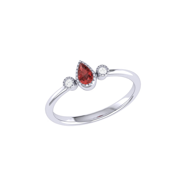 LuvMyJewelry Pear Shaped Garnet & Diamond Birthstone Ring In 14K White Gold
