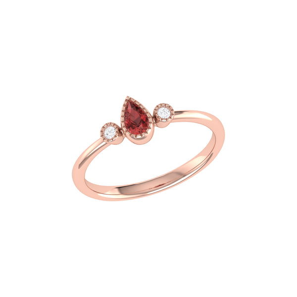 LuvMyJewelry Pear Shaped Garnet & Diamond Birthstone Ring In 14K Rose Gold